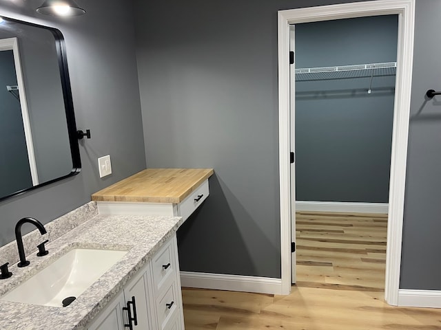 1216 N Franklin St, Kirksville, MO 63501 - bathroom featuring wood finished floors, vanity, baseboards, and a spacious closet