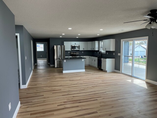 1216 N Franklin St, Kirksville, MO 63501 - kitchen with dark countertops, light wood-style flooring, a textured ceiling, and appliances with stainless steel finishes
