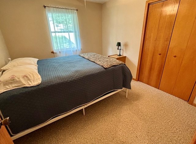 carpeted bedroom with a closet