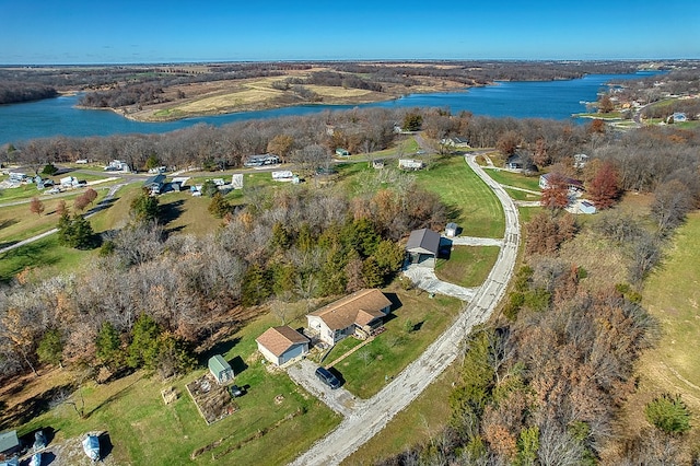 drone / aerial view featuring a water view