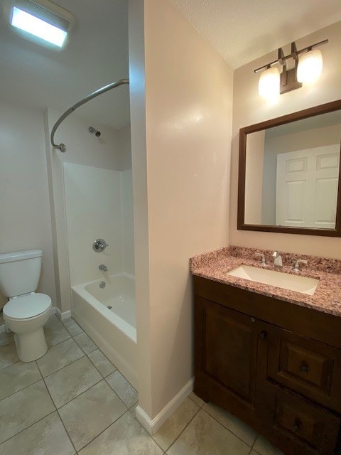 full bathroom featuring tile patterned flooring, vanity,  shower combination, and toilet