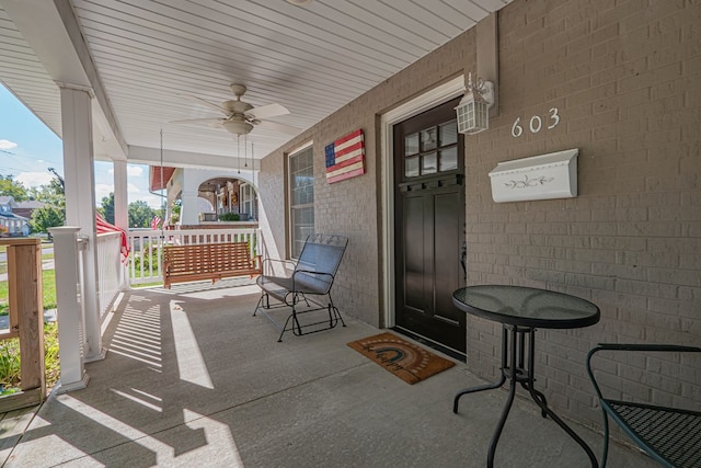 view of patio / terrace featuring a porch and ceiling fan