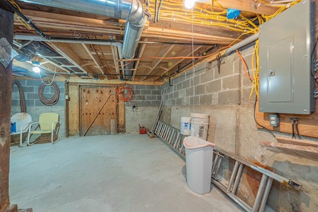 basement with electric panel