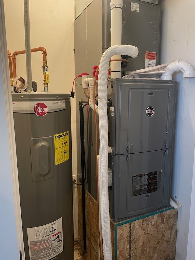 utility room with electric water heater