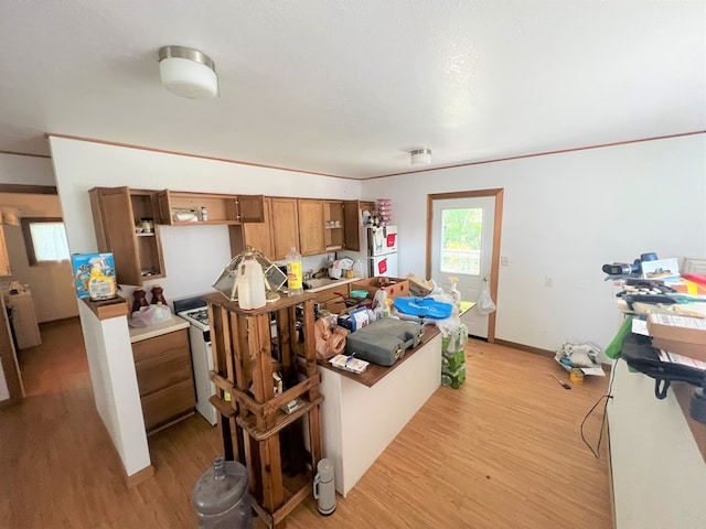 kitchen featuring radiator and light hardwood / wood-style flooring