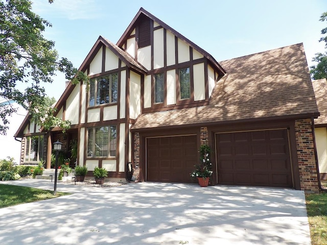 tudor house with a garage