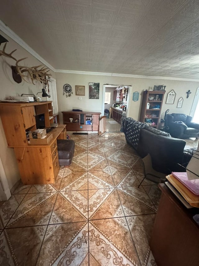 228 S Vine St, Milan, MO 63556 - tiled living area featuring crown molding