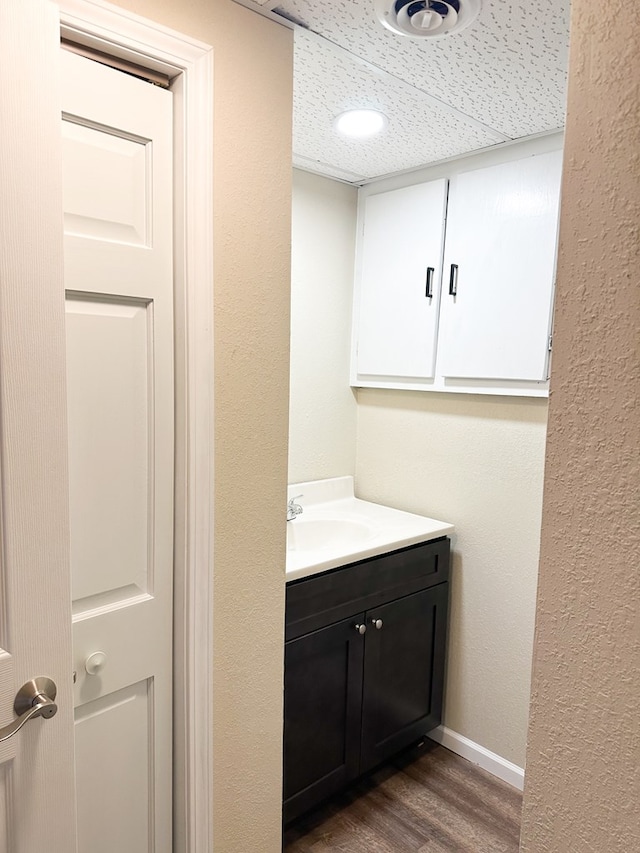 bathroom featuring vanity and wood-type flooring