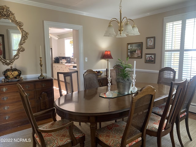101 Spruce St, Washington, NC 27889 - dining area with healthy amount of natural light, a chandelier, and ornamental molding