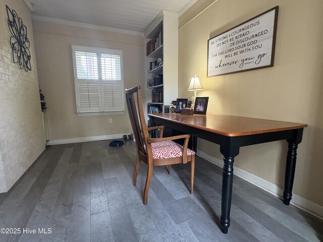 101 Spruce St, Washington, NC 27889 - office area with ornamental molding, wood finished floors, and built in features