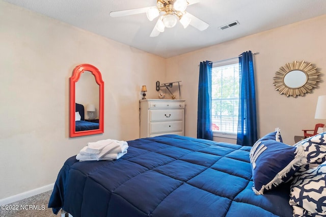 bedroom featuring carpet flooring and ceiling fan