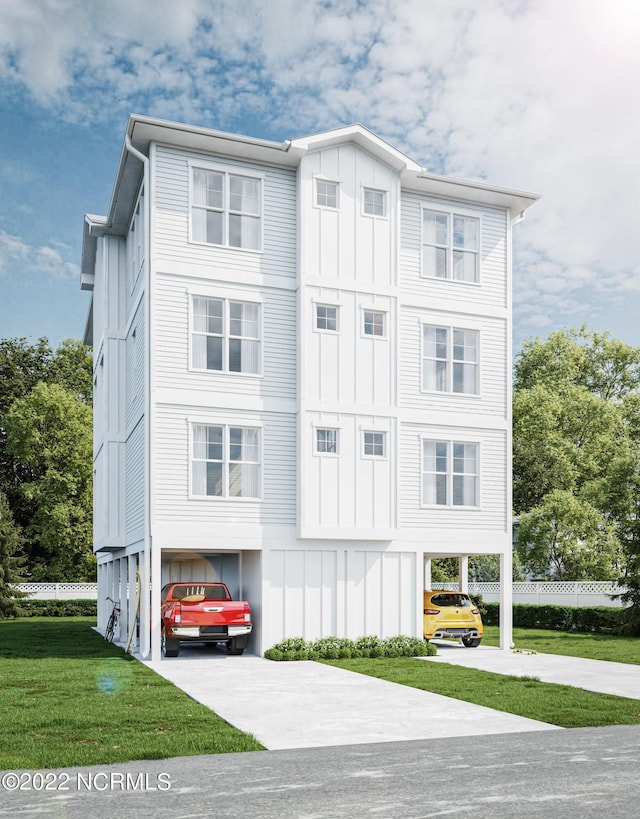 exterior space with a front yard and a garage