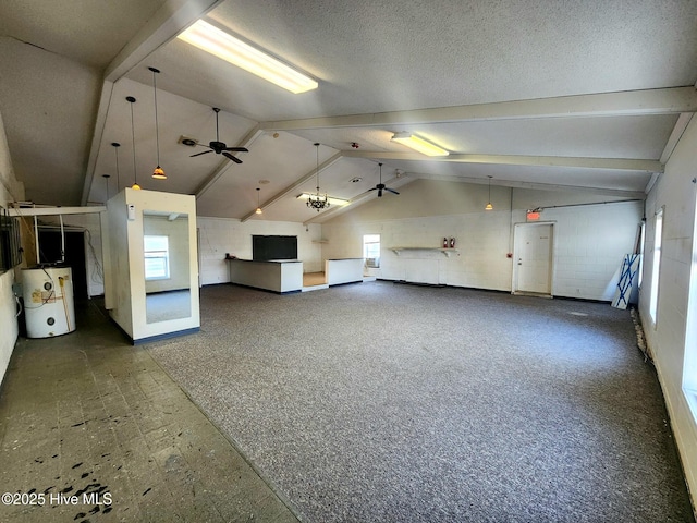 garage with ceiling fan and water heater