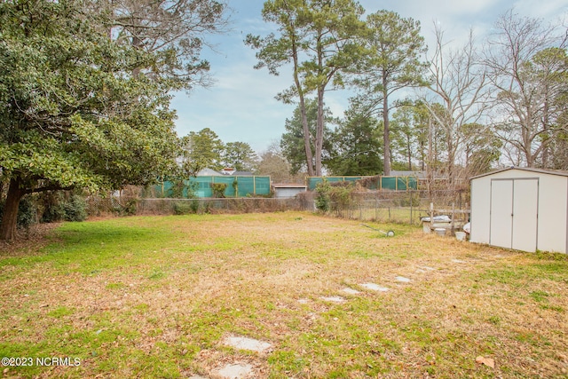 view of yard with a shed