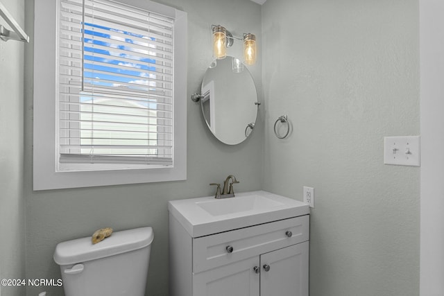 bathroom with toilet, a healthy amount of sunlight, and vanity