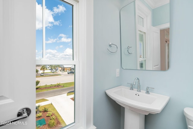 bathroom with plenty of natural light, toilet, and sink