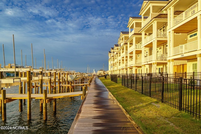 dock area featuring a water view