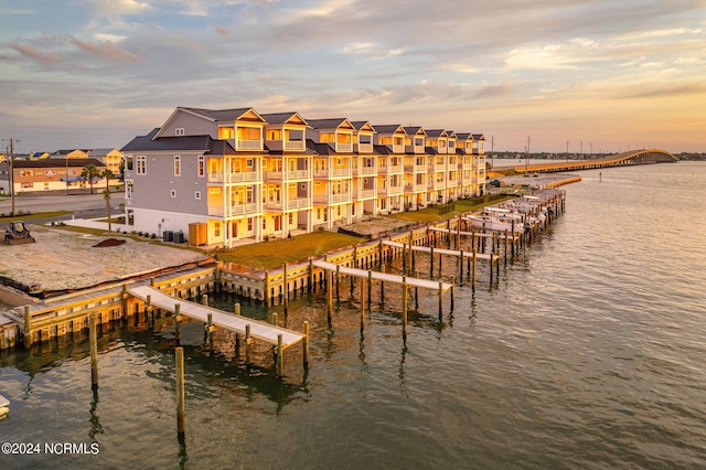 view of dock featuring a water view