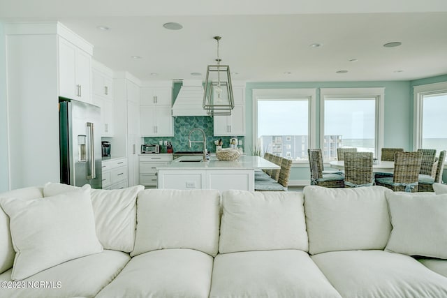 living room with sink