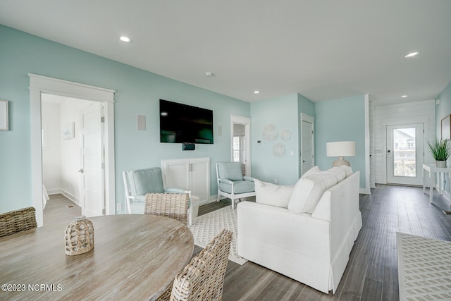 living room with dark wood-type flooring