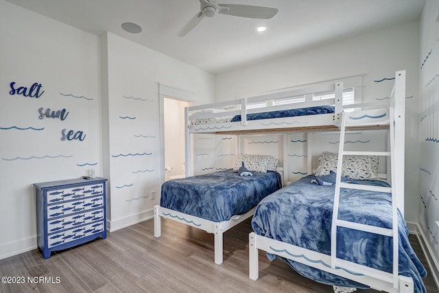 bedroom featuring ceiling fan and light hardwood / wood-style floors