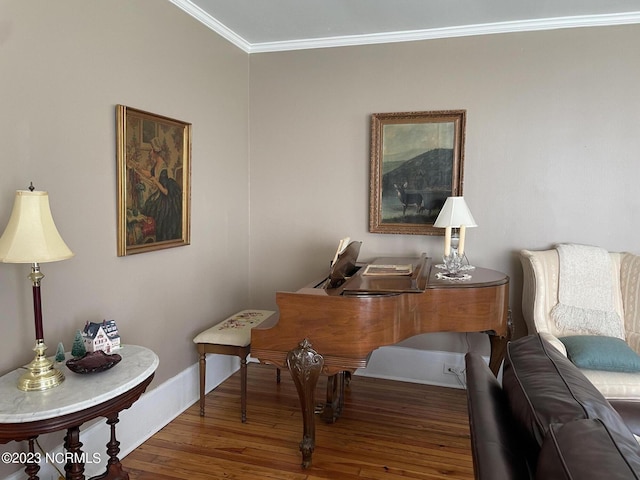 office featuring ornamental molding and dark hardwood / wood-style floors