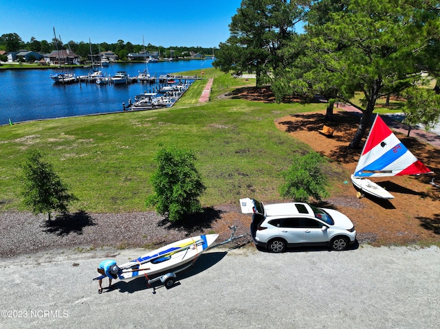 exterior space featuring a water view