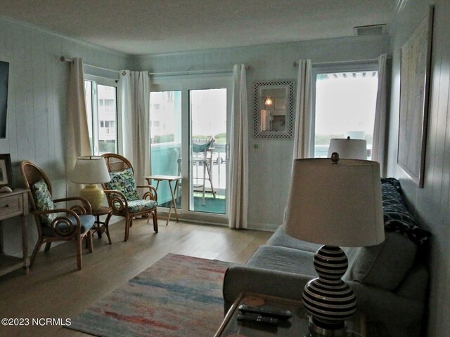 living area featuring light hardwood / wood-style flooring