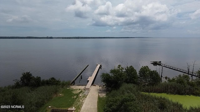 view of dock with a water view