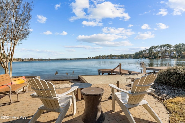 view of patio / terrace featuring a water view