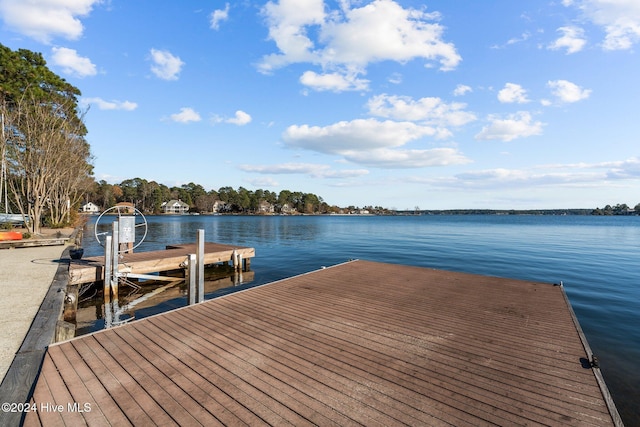 view of dock with a water view