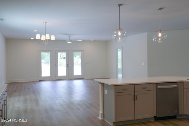 235 Weathersbee Dr, Hampstead, NC 28443 - kitchen with light countertops, open floor plan, pendant lighting, and wood finished floors