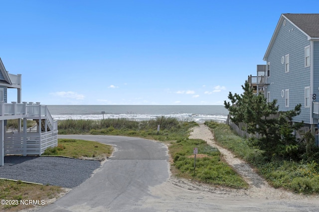 view of street with a water view