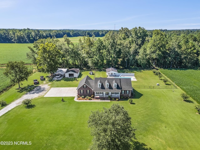 birds eye view of property featuring a rural view