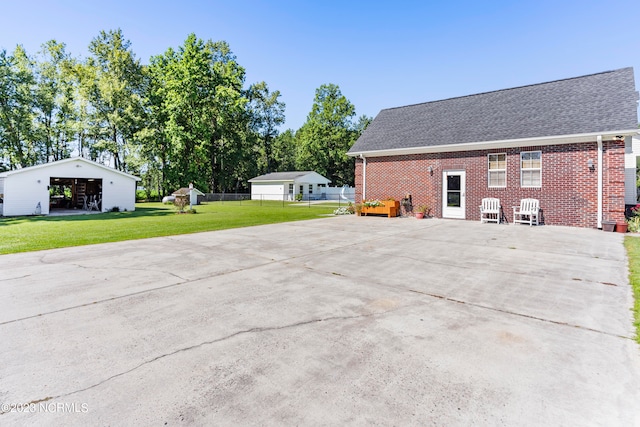 exterior space with an outbuilding