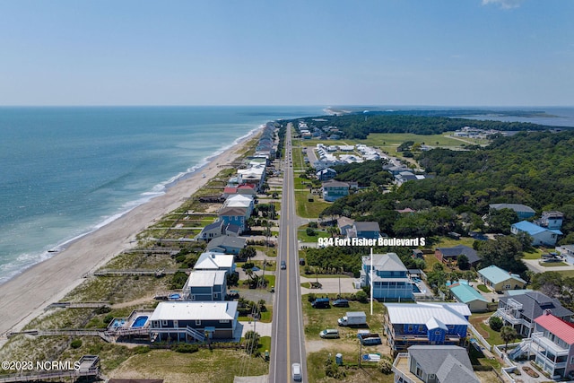 aerial view with a beach view and a water view