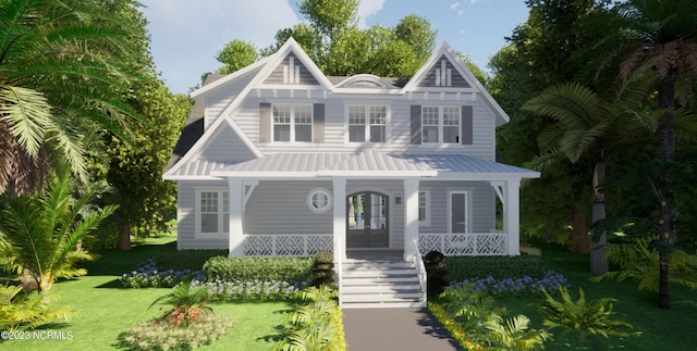 view of front of property featuring a porch and a front lawn