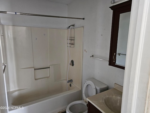 full bathroom with  shower combination, toilet, and oversized vanity