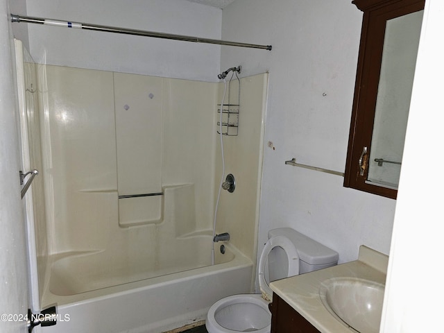 full bathroom with toilet, oversized vanity, and shower / bath combination