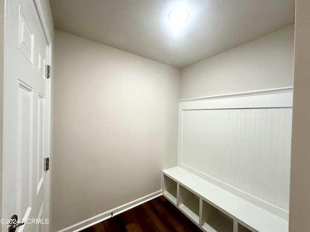 mudroom featuring dark wood-type flooring