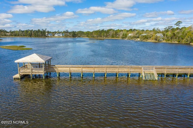 view of dock with a water view