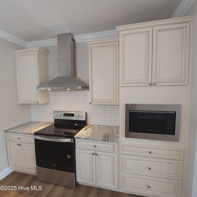 full bathroom with vanity, toilet, shower / bath combination with glass door, and ornamental molding