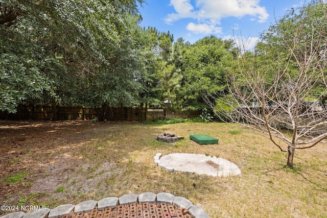 view of yard featuring an outdoor fire pit