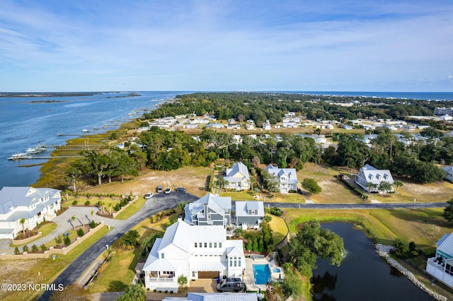 bird's eye view featuring a water view