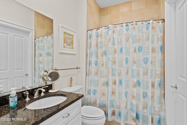 bathroom featuring large vanity and toilet