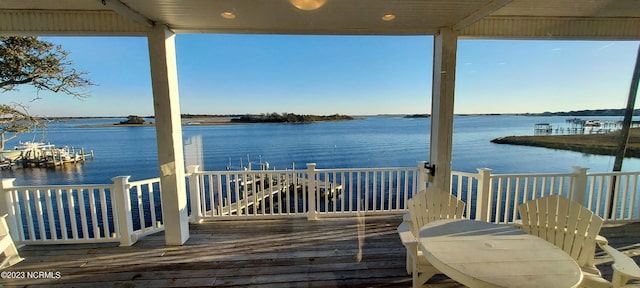 dock area with a water view