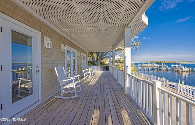 deck with a water view