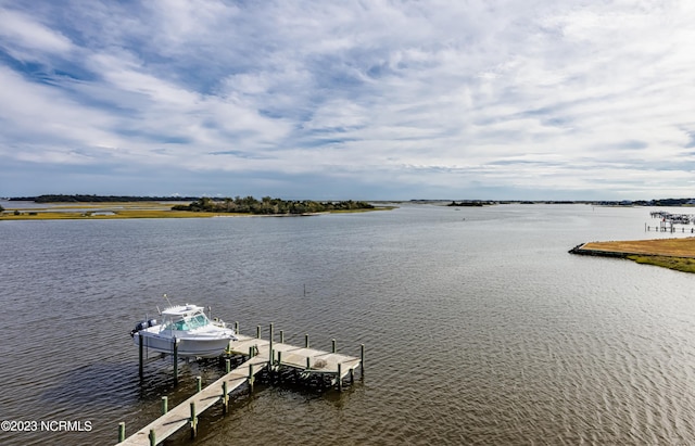 view of dock with a water view