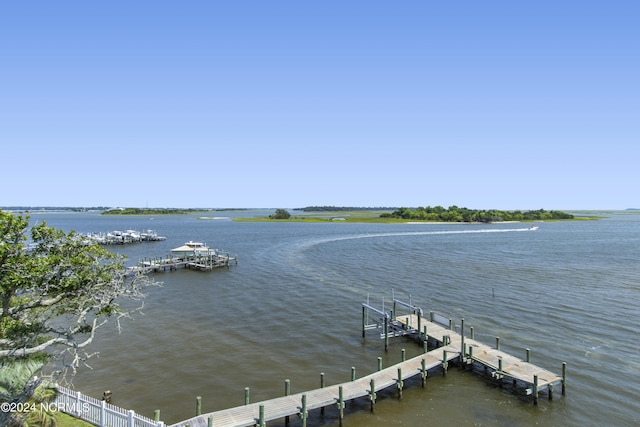 view of dock featuring a water view