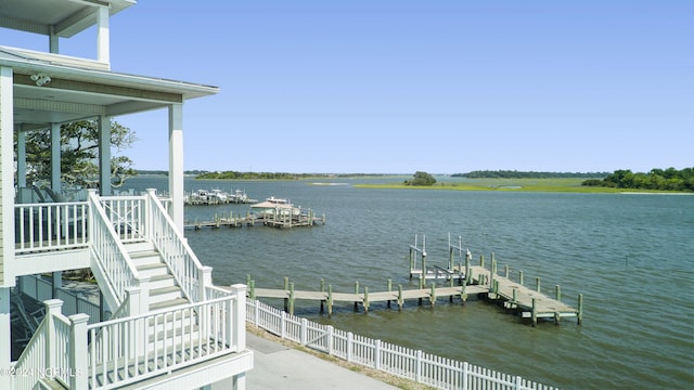 view of dock featuring a water view